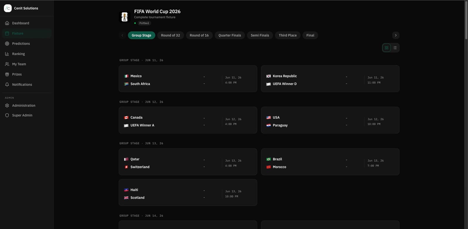 TheProde.app — Complete tournament fixture, fully branded